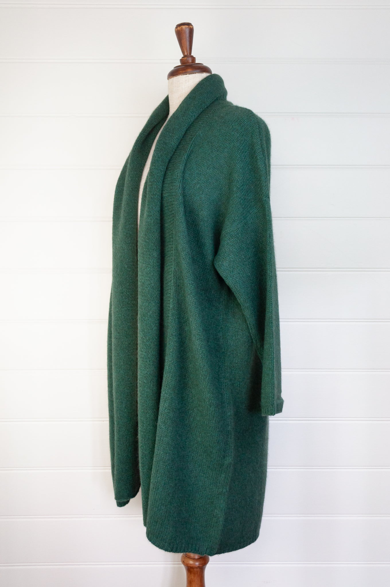 Baby yak longline cardigan coatigan in emerald green.