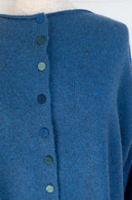 Load image into Gallery viewer, Baby yak wool one size reversible cardigan sweater in sapphire blue.