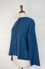 Load image into Gallery viewer, Baby yak wool one size reversible cardigan sweater in sapphire blue.