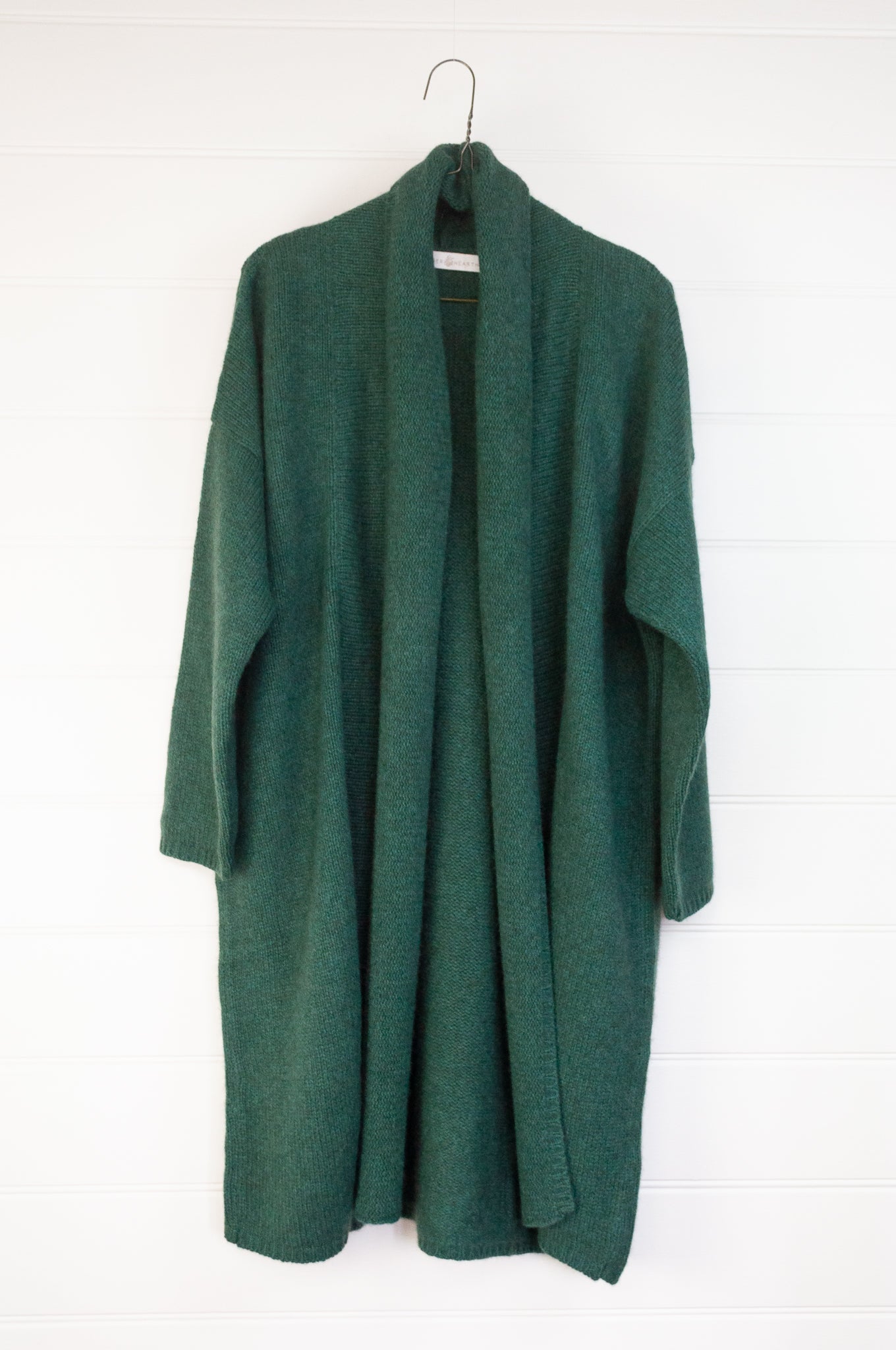 Baby yak longline cardigan coatigan in emerald green.