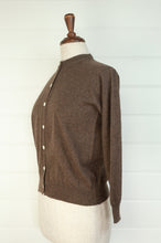 Load image into Gallery viewer, Juniper Hearth 100% cashmere button up crew neck cropped cardigan in walnut brown.