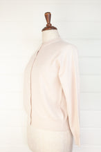 Load image into Gallery viewer, Juniper Hearth 100% cashmere button up crew neck cropped cardigan in ecru blush.
