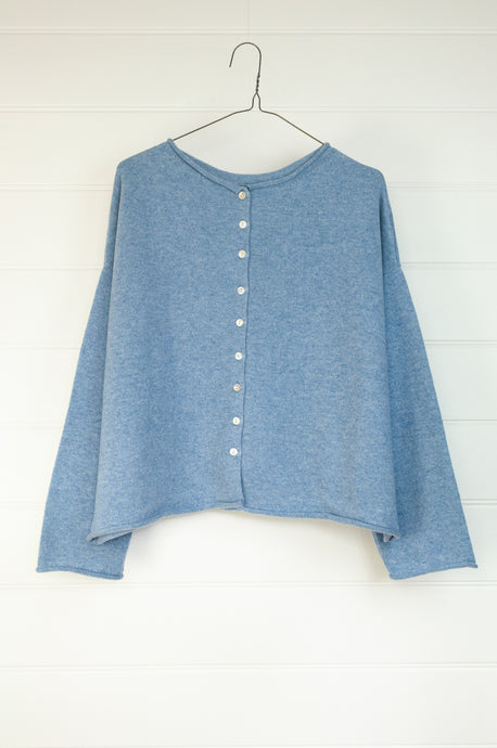 One size reversible cardigan ethically made in Nepal from 100% pure cashmere, in sky blue.