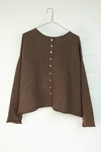 One size reversible cardigan ethically made in Nepal from 100% pure cashmere, in earthy walnut brown.