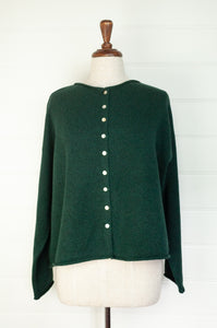 One size reversible cardigan ethically made in Nepal from 100% pure cashmere, in deep bottle green.