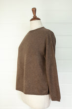 Load image into Gallery viewer, One size crew neck cashmere sweater ethically made in Nepal in earthy walnut brown.