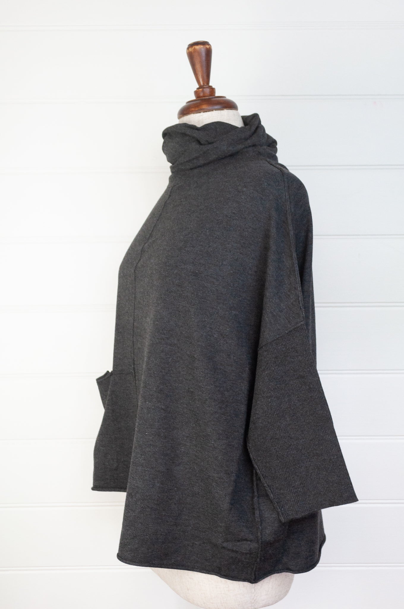 Banana Blue box pullover in dark charcoal.