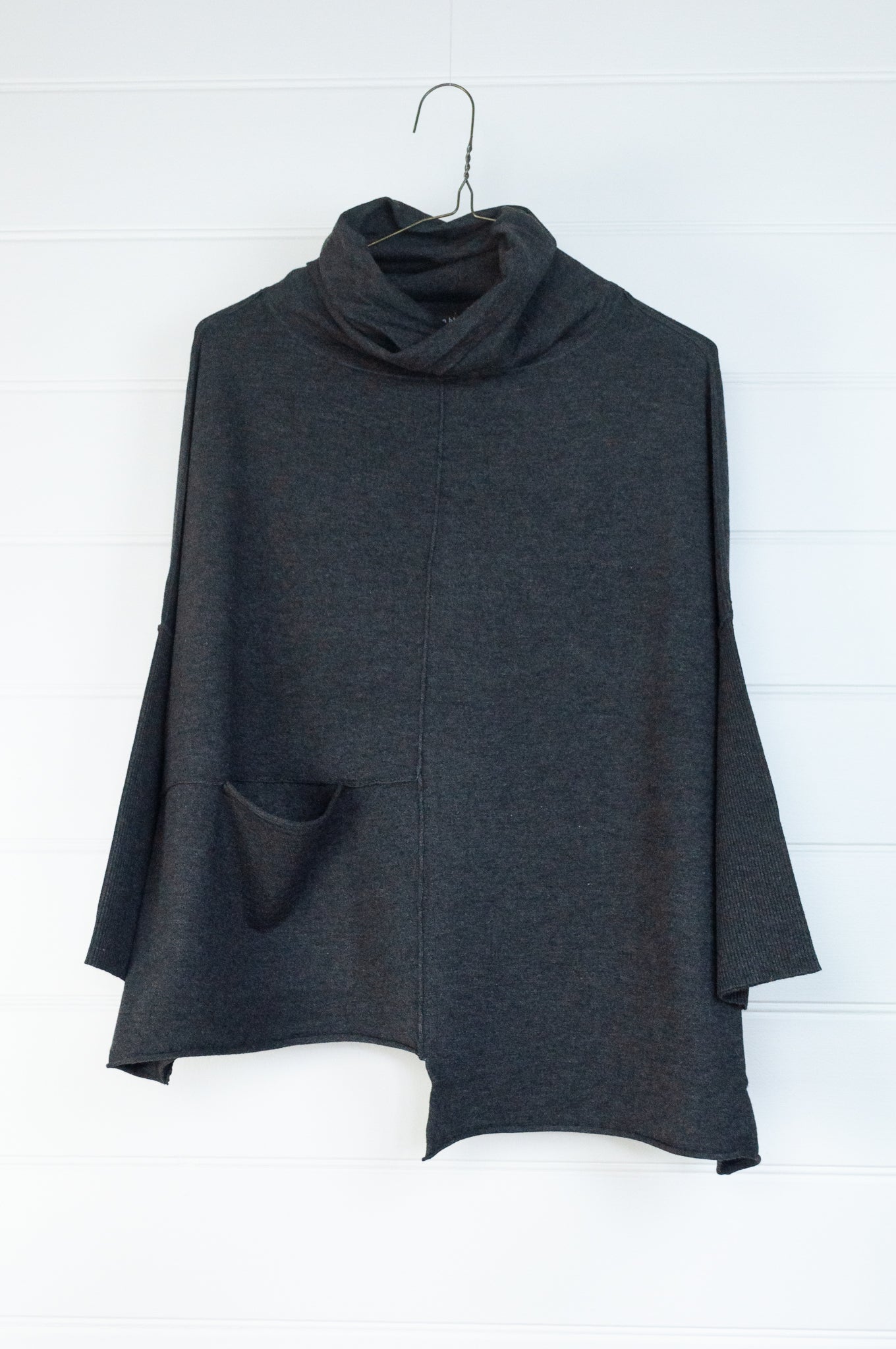 Banana Blue box pullover in dark charcoal.