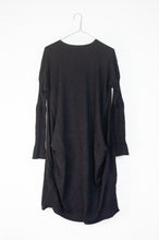Load image into Gallery viewer, Banana Blue black poly voly tunic with ribbing and panelling and front bagged pockets.