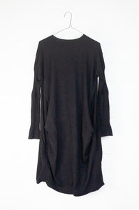 Banana Blue black poly voly tunic with ribbing and panelling and front bagged pockets.