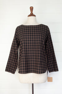 Dve Collection Vamsi blouse in handloom black brown cotton check.