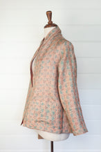 Load image into Gallery viewer, DVE Collection one of a kind reversible silk kantha Neeli jacket - small floral print on vintage pink one side, with a subtle print on on cream, with blue highlight, on the reverse.