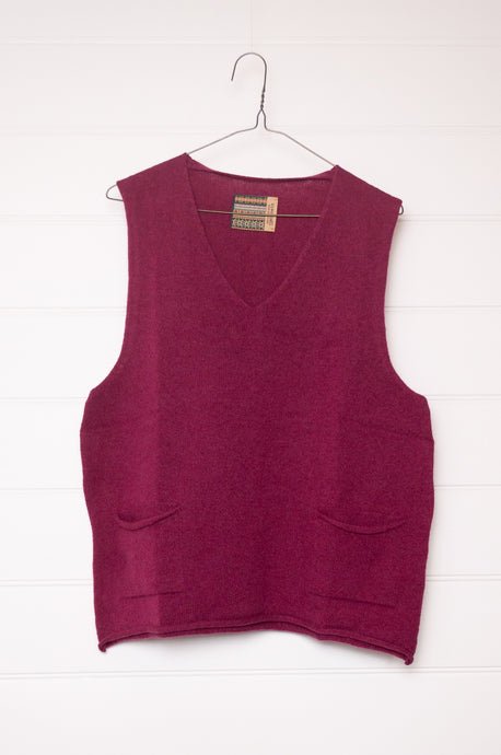 Eribe Corry v-neck merino wool tank top vest in rosehip deep pink.