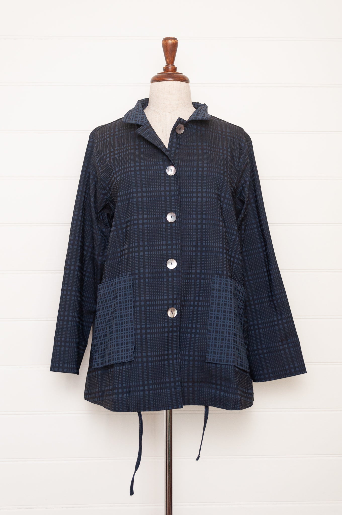 Valia made in Melbourne Queen Victoria ink navy check jacket.