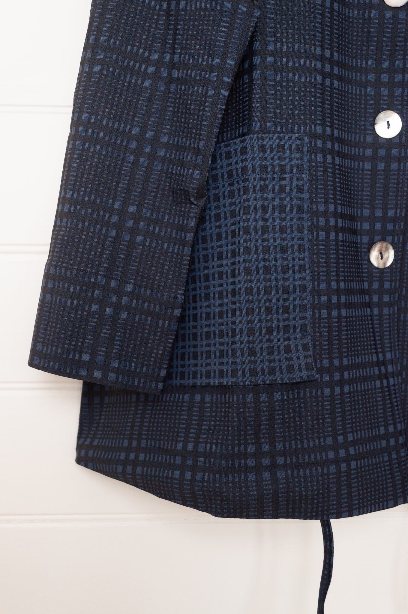 Valia made in Melbourne Queen Victoria ink navy check jacket.
