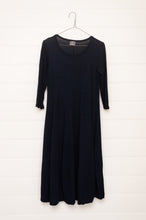 Load image into Gallery viewer, Valia made in Melbourne wool jersey knit dress fit and flare in deep ink navy.