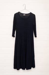Valia made in Melbourne wool jersey knit dress fit and flare in deep ink navy.