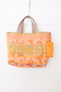 Letol made in France mini sized tote bag, organic cotton jacquard weave reversible, Audrey in coral and avocado.