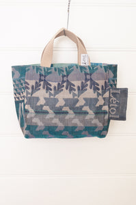 Letol made in France mini sized tote bag, organic cotton jacquard weave reversible, Amira in azure blue.