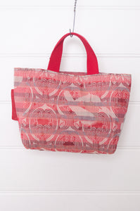 Letol made in France mini sized tote bag, organic cotton jacquard weave reversible, Abeille in crimson.