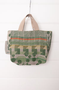 Letol made in France mini sized tote bag, organic cotton jacquard weave reversible, Celine in granny green.