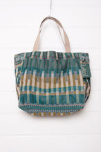 Load image into Gallery viewer, Letol made in France medium sized tote bag, organic cotton jacquard weave reversible, Casimir in green and blue