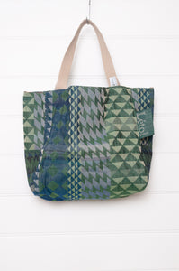 Letol made in France medium sized tote bag, organic cotton jacquard weave reversible, Casimir in green and blue