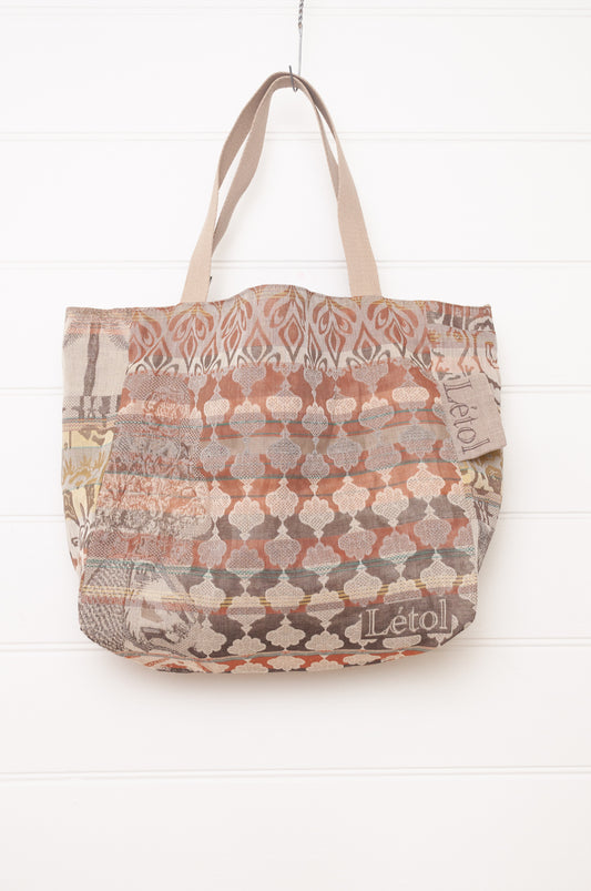 Letol made in France medium sized tote bag, organic cotton jacquard weave reversible, Amira in latte.