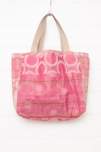 Letol made in France medium sized tote bag, organic cotton jacquard weave reversible, Amira in rose pink.
