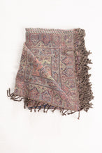 Load image into Gallery viewer, Juniper Hearth lilac pure wool jacquard paisley tasseled throw, with soft teal and denim blue and rust highlights.