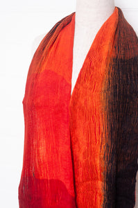 Neeru Kumar pure wool crinkle finish shibori scarf in crimson and deep indigo..