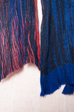 Load image into Gallery viewer, Neeru Kumar pure wool crinkle finish shibori scarf in ruby red and cobalt blue.