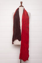 Load image into Gallery viewer, Neeru Kumar pure silk shibori pleat scarf in crimson red and deep burgundy.