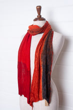 Load image into Gallery viewer, Neeru Kumar pure wool crinkle finish shibori scarf in crimson and deep indigo..