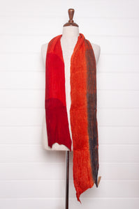 Neeru Kumar pure wool crinkle finish shibori scarf in crimson and deep indigo..