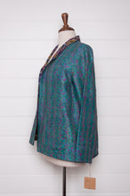 Load image into Gallery viewer, Neeli reversible kantha silk jacket - cerulean