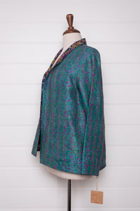 Neeli reversible kantha silk jacket - cerulean