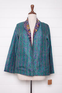 Neeli reversible kantha silk jacket - cerulean