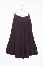 Load image into Gallery viewer, Valia merino wool knit Gardeners skirt in wood dark chocolate brown.