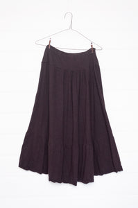 Valia merino wool knit Gardeners skirt in wood dark chocolate brown.