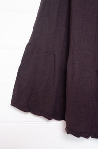 Valia merino wool knit Gardeners skirt in wood dark chocolate brown.