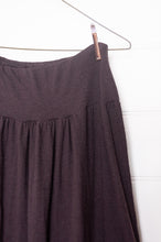 Load image into Gallery viewer, Valia merino wool knit Gardeners skirt in wood dark chocolate brown.