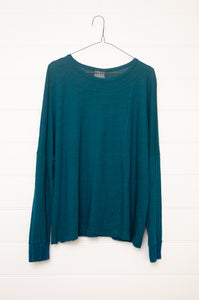 Valia merino wool jersey double neck tunic in Brittany teal turquoise.