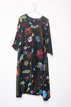 Load image into Gallery viewer, Yavi silk dress v-neck three quarter sleeve A-line in VIne garden print.