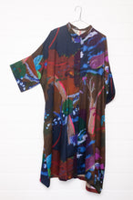 Load image into Gallery viewer, Yavi wool cotton viyella oversized shirt dress in Unwilted print on russet brown.