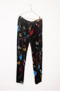 Yavi straight leg silk velvet pant unwilted floral print on ink black.