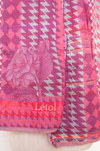 Letol Casimir jacquard weave scarf made in France rose pink and lilac houndstooth.