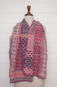 Letol Casimir jacquard weave scarf made in France rose pink and lilac houndstooth.