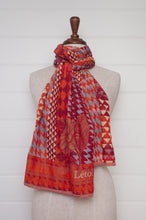 Load image into Gallery viewer, Letol Casimir jacquard weave scarf made in France circus orange and tan houndstooth.