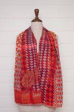 Load image into Gallery viewer, Letol Casimir jacquard weave scarf made in France circus orange and tan houndstooth.